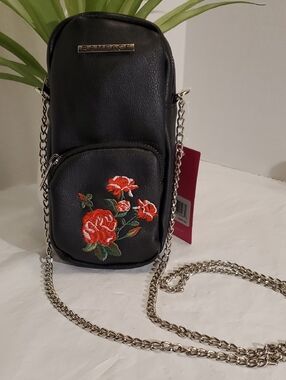 Rampage Crossbody Bag with Red Floral Embroidery